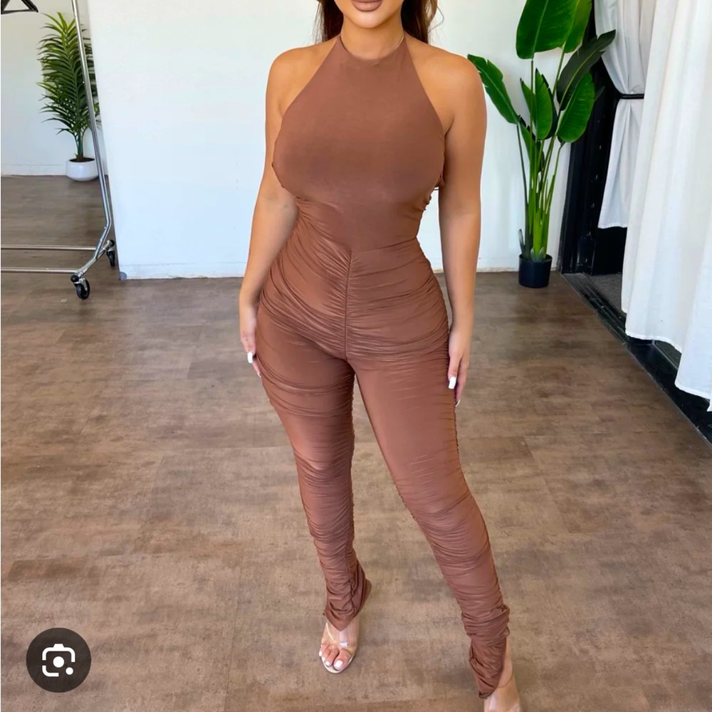 Stacked Jumpsuit black ruffled women small skinny tank romper